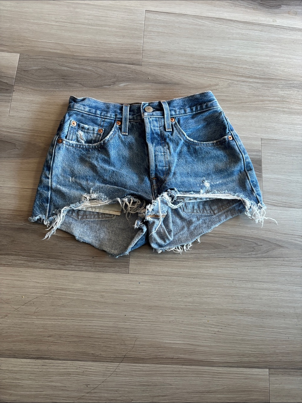 Levi's Distressed Blue Denim Cutoff Shorts
